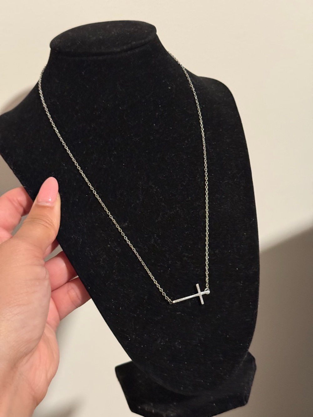 Silver Sideways Cross Necklace 18kt Gold Plated